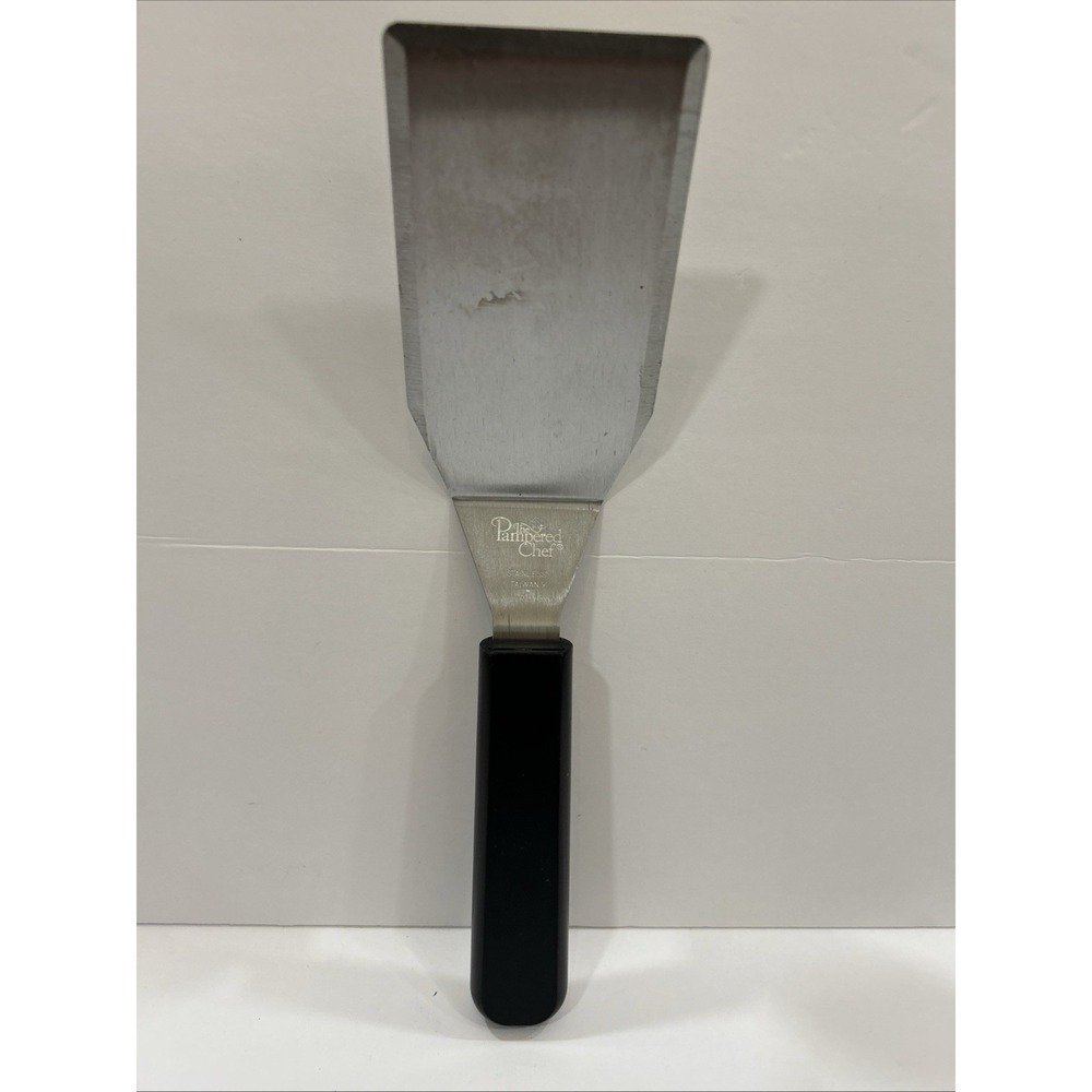 Pampered Chef Large Stainless Steel Serving Spatula Black Handle 2626